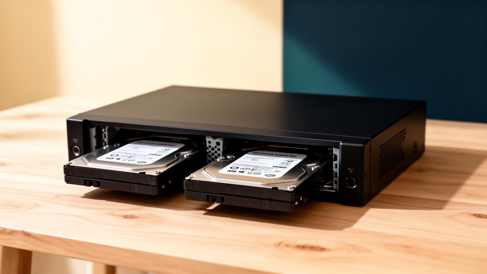 NVR network video recorder with two hard drives in caddies